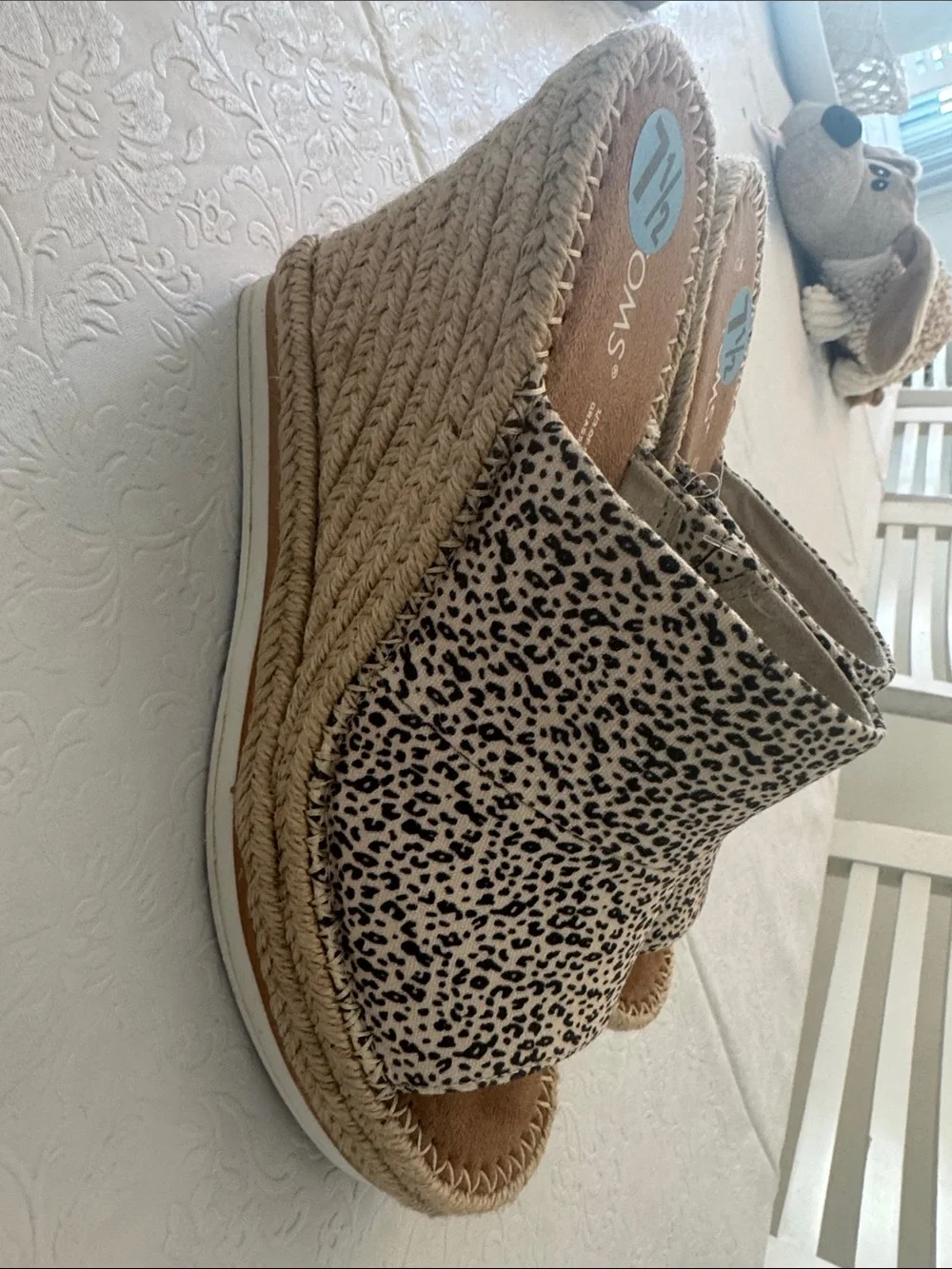 Toms Leopard-Print Espadrille Wedge Slides in Beige and Black womans 7.5